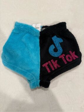 TikTok Plush Kids Pajama Shorts - Black & Turquoise Cozy Bottoms